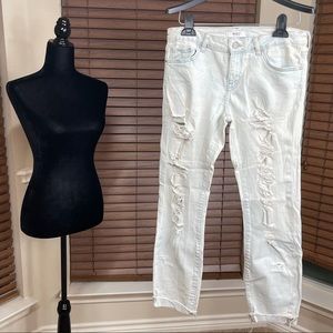 #3 Bleached Distressed Ripped Jeans Fringe Faded Bottoms Pants Cuff Hems Teen gf